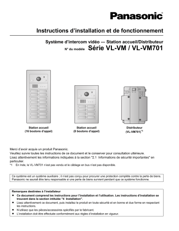 Manuel du propriétaire | Panasonic VL-VM302EX Interphone Manuel utilisateur | Fixfr