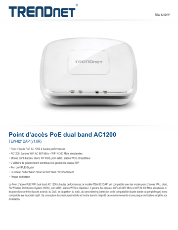 Trendnet RB-TEW-821DAP AC1200 Dual Band PoE Access Point Fiche technique | Fixfr