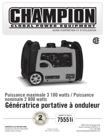 Champion Power Equipment 75551 Manuel utilisateur | Fixfr