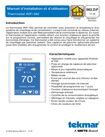 WiFi Thermostat 562  | Watts 562 Guide d'installation | Fixfr