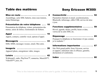 Manuel du propriétaire | Sony Ericsson W300I Manuel utilisateur | Fixfr