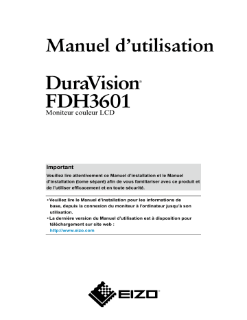 Manuel du propriétaire | Eizo DURAVISION FDH3601 Manuel utilisateur | Fixfr