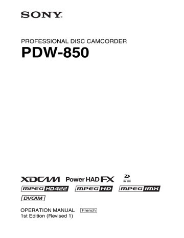 Mode d'emploi | Sony PDW 850 Manuel utilisateur | Fixfr
