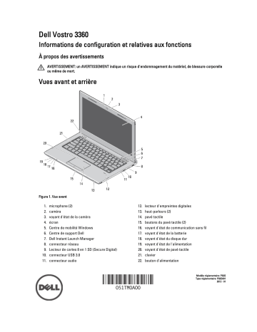 Dell Vostro 3360 laptop Guide de démarrage rapide | Fixfr