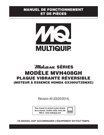 Mode d'emploi | MQ Multiquip MVH408GH Plaques vibrantes réversible Manuel utilisateur | Fixfr