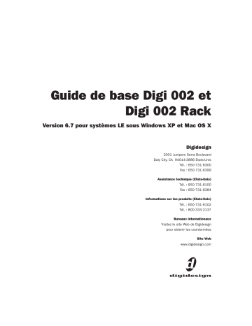 Mode d'emploi | Avid Digidesign Digi 002 / Digi 002 Rack version 6.7 systèmes LE Windows XP Mac OS X Manuel utilisateur | Fixfr