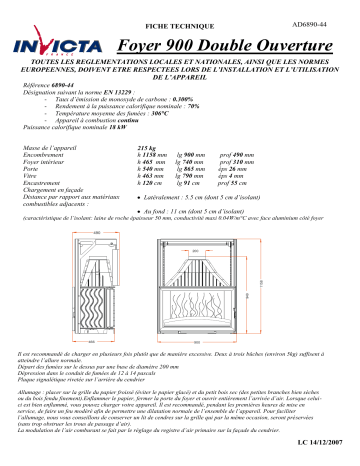 Manuel du propriétaire | Invicta FOYER 900 GRANDE DOUBLE OUVERTURE VISION RELEVABLE Manuel utilisateur | Fixfr