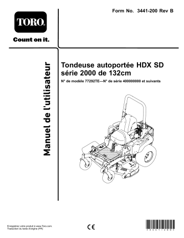 Toro 2000 Series HDX SD 132cm Riding Mower Riding Product Manuel utilisateur | Fixfr