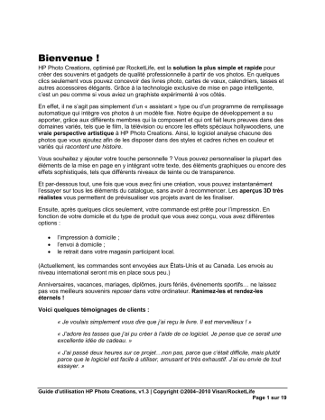 Manuel du propriétaire | HP PHOTO CREATIONS Manuel utilisateur | Fixfr