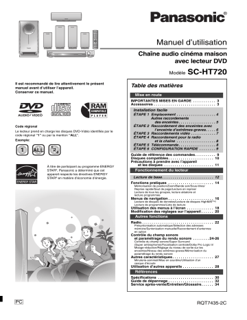 Manuel du propriétaire | Panasonic SCHT720 Manuel utilisateur | Fixfr