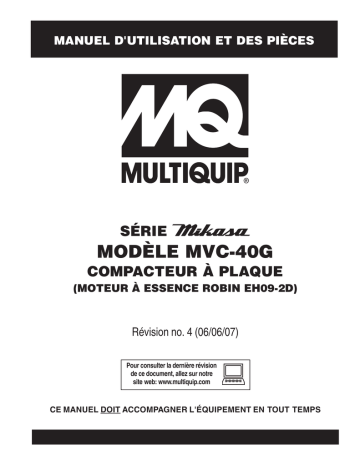 Mode d'emploi | MQ Multiquip MVC40G Plaques vibrantes unidirectionnelle Manuel utilisateur | Fixfr