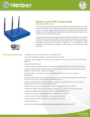 Trendnet TEW-631BRP 300Mbps Wireless N Broadband Router Fiche technique | Fixfr