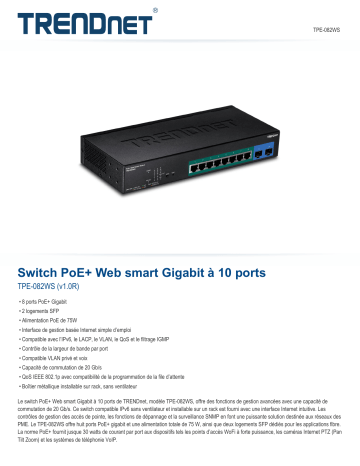 RB-TPE-082WS | Trendnet TPE-082WS 10-Port Gigabit Web Smart PoE+ Switch Fiche technique | Fixfr