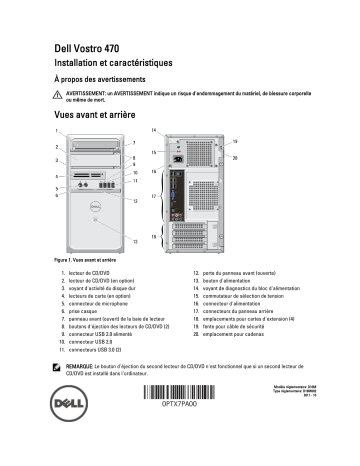 Dell Vostro 470 desktop Guide de démarrage rapide | Fixfr