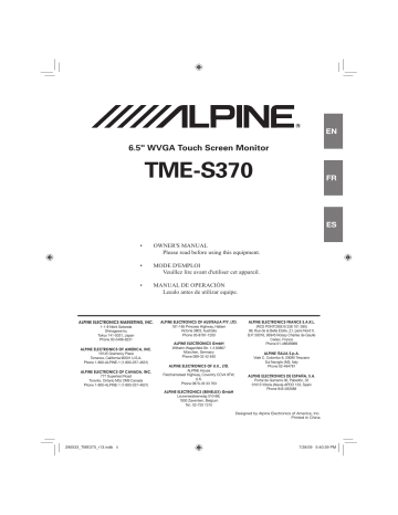 Manuel du propriétaire | Alpine TME-S370 Manuel utilisateur | Fixfr