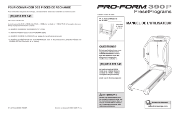 PETL3513 | Manuel du propriétaire | ProForm 390 P TREADMILL Manuel utilisateur | Fixfr