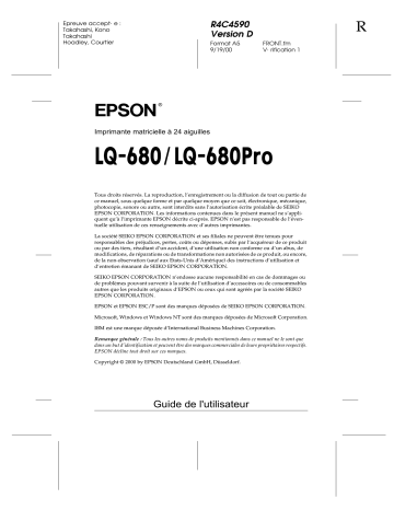 Manuel du propriétaire | Epson LQ-680Pro Manuel utilisateur | Fixfr