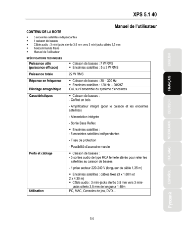 Hercules XPS 5.1 40  Manuel utilisateur | Fixfr