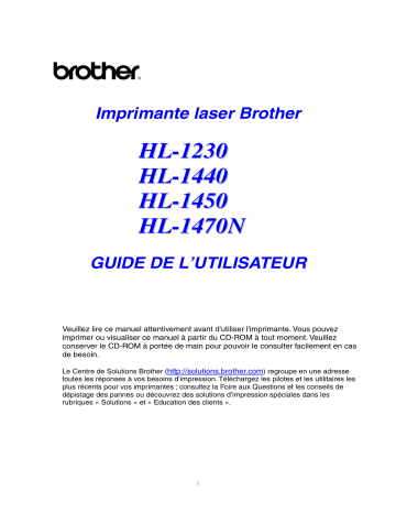 Manuel du propriétaire | Brother HL-1230 Manuel utilisateur | Fixfr