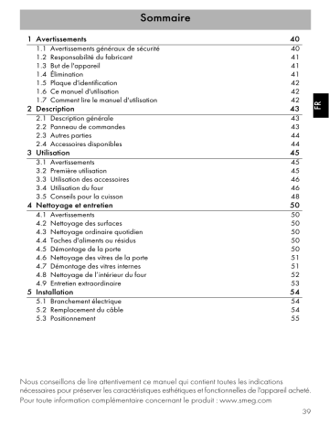 Manuel du propriétaire | Smeg SF521X Manuel utilisateur | Fixfr