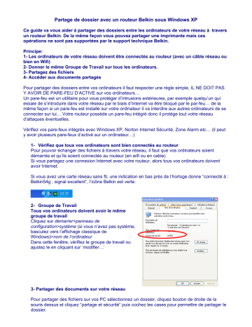 Belkin PARTAGE DE DOSSIER AVEC UN ROUTEUR Manuel utilisateur | Fixfr