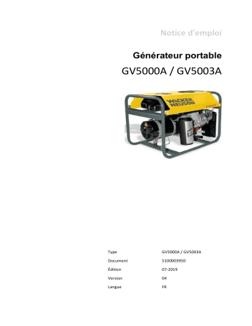 GV5000A | Wacker Neuson GV5003A Portable Generator Manuel utilisateur | Fixfr