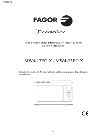 MW4-17EGX | Manuel du propriétaire | Fagor MW4-23EGX Manuel utilisateur | Fixfr