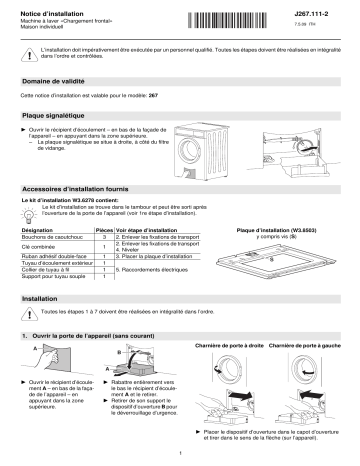 V-ZUG 267 Washing machine Adora SLQ Guide d'installation | Fixfr