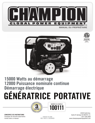 Champion Power Equipment 100111 Manuel utilisateur | Fixfr