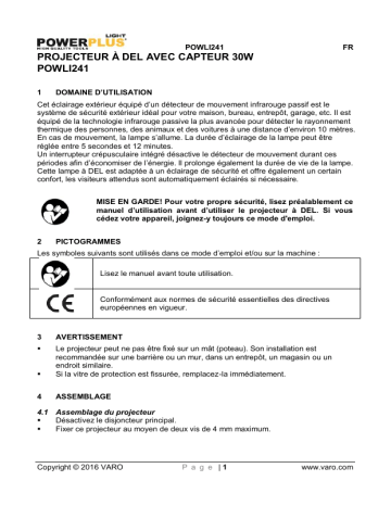 Manuel du propriétaire | Powerplus POWLI241 - LED FLOODLIGHT Manuel utilisateur | Fixfr