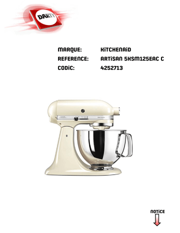 Manuel du propriétaire | KitchenAid ARTISAN 5KSM125EACARTISAN 5KSM125EOB Manuel utilisateur | Fixfr