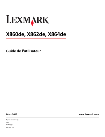 Manuel du propriétaire | Lexmark X860DEX862DEX864DE Manuel utilisateur | Fixfr
