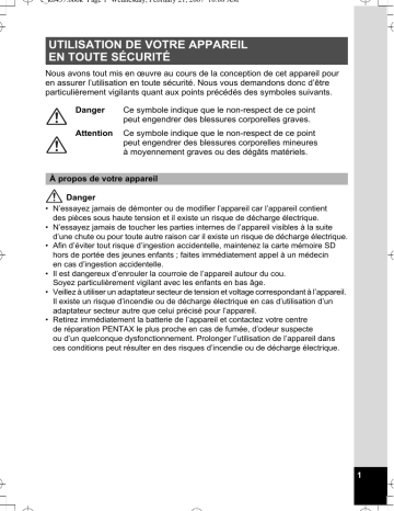 Mode d'emploi | Pentax Série Optio W30 Manuel utilisateur | Fixfr