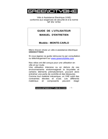 Manuel du propriétaire | GREENCITYBIKE MONTE CARLO Manuel utilisateur | Fixfr