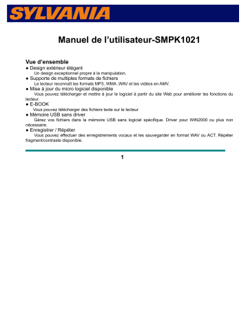 Mode d'emploi | Sylvania SMPK 1021 Manuel utilisateur | Fixfr