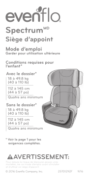 Evenflo Spectrum Car Seat Manuel utilisateur