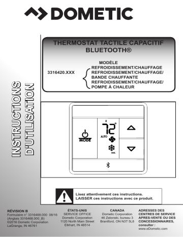 Mode d'emploi | Dometic THERMOSTAT TACTILE CAPACITIF BLUETOOTH® Manuel utilisateur | Fixfr