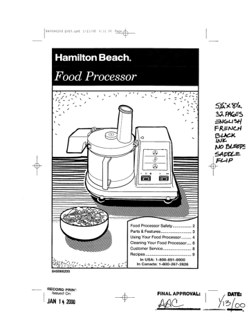 Hamilton Beach 70300 Blender User Manual | Fixfr