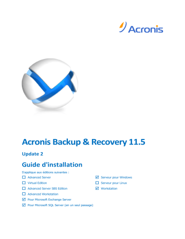 Backup & Recovery 11.5 workstation | Mode d'emploi | ACRONIS Backup & Recovery 11.5 server pour windows Manuel utilisateur | Fixfr