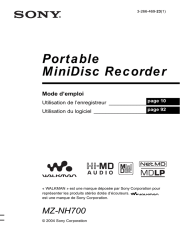 MZ-NH700 | Sony MZ NH700 Mode d'emploi | Fixfr