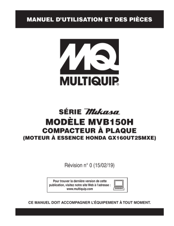 Mode d'emploi | MQ Multiquip MVB150H Plaques vibrantes unidirectionnelle Manuel utilisateur | Fixfr