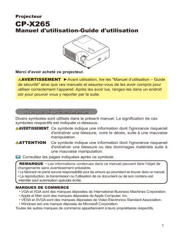 Manuel du propriétaire | Hitachi CP-X265WF Manuel utilisateur | Fixfr