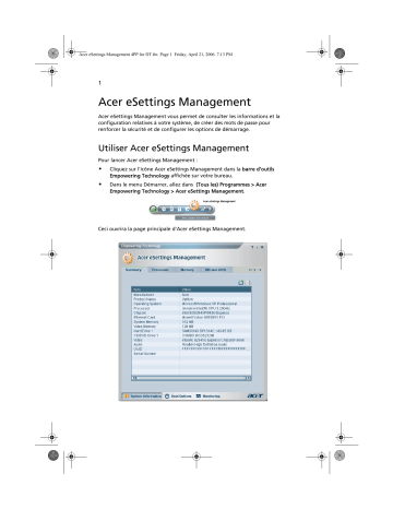 Manuel du propriétaire | Acer ESETTINGS MANAGEMENT Manuel utilisateur | Fixfr