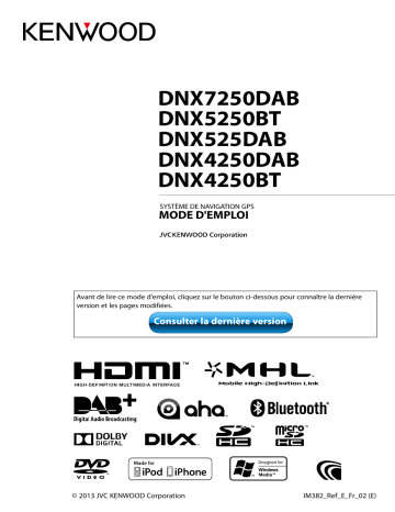 DNX 7250 DAB | DNX 5250 BT | DNX 4250 DAB | DNX 525 DAB | Kenwood DNX 4250 BT Mode d'emploi | Fixfr