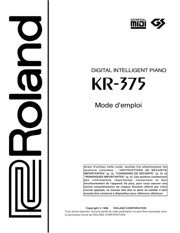 Manuel du propriétaire | Roland KR-375 Manuel utilisateur | Fixfr