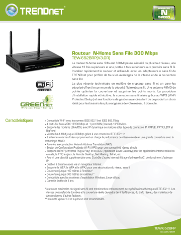 Trendnet TEW-652BRP N300 Wireless Home Router Fiche technique | Fixfr