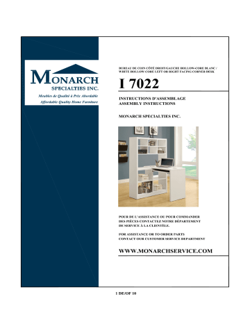 I 7022 | Monarch Specialties 2-Piece White Office Suite Guide d'installation | Fixfr