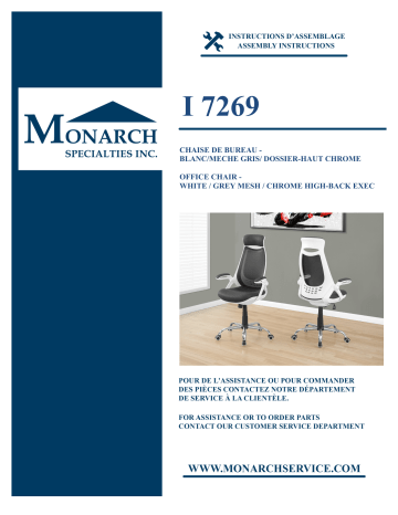 I 7269 | Monarch Specialties White and Grey High Back Office Chair Guide d'installation | Fixfr
