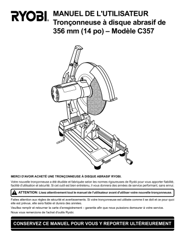 Manuel du propriétaire | Ryobi C357 Manuel utilisateur | Fixfr