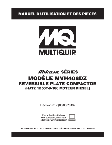 Mode d'emploi | MQ Multiquip MVH408DZ Plaques vibrantes réversible Manuel utilisateur | Fixfr